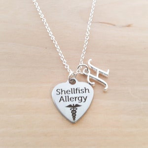 Shellfish Allergy Charm - Personalized Necklace - Custom Initial Necklace - Silver Necklace -Initial Jewelry - Monogram Necklace