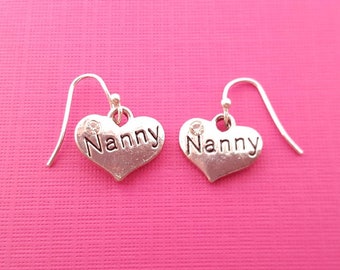 Nanny Earrings - Sterling Silver Earrings - Silver Jewelry - Silver Charms - Silver Nanny Charms - Nanny Heart Charms Silver - Nanny Charm