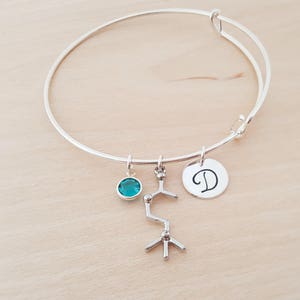 Acetylcholine Molecule - Silver Adjustable Bangle  -  Personalized Initial Bracelet - Swarovski Crystal Birthstone Jewelry - Gift For Her