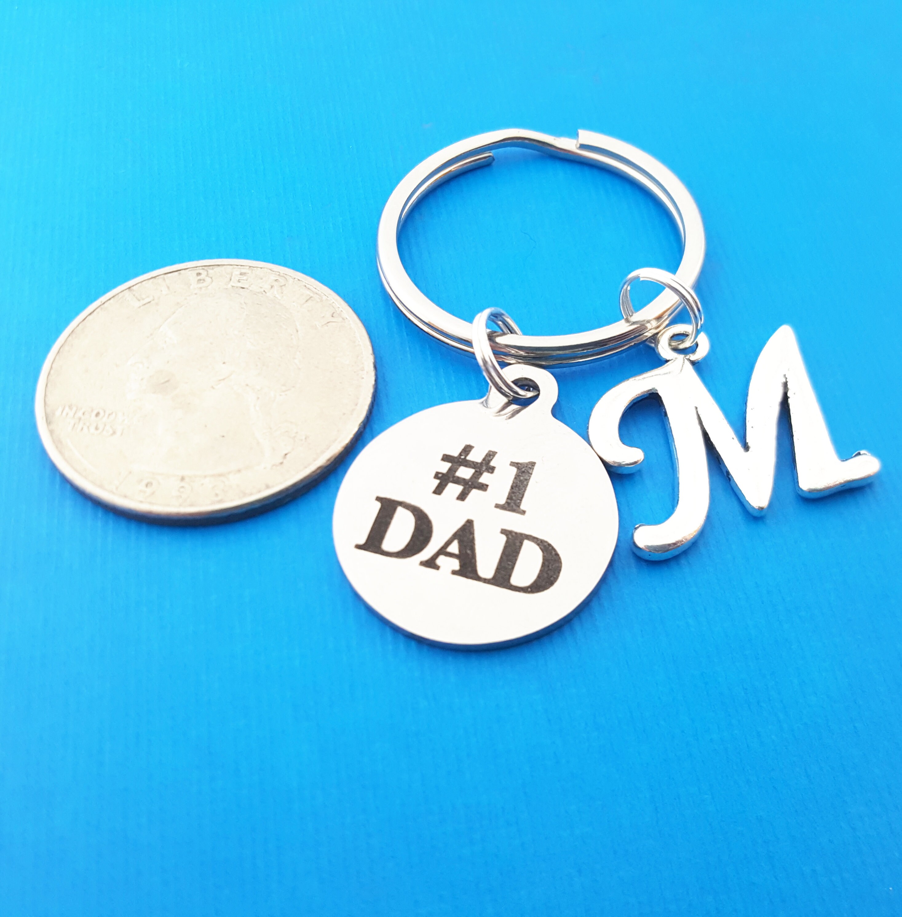 Number 1 Dad Charm - Personalized Key Chain - Initial Key Chain ...