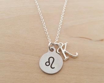 Leo Necklace - Zodiac Charm - Zodiac Necklace - Personalized Necklace -Custom Initial Necklace- Silver Necklace - Gift For Her
