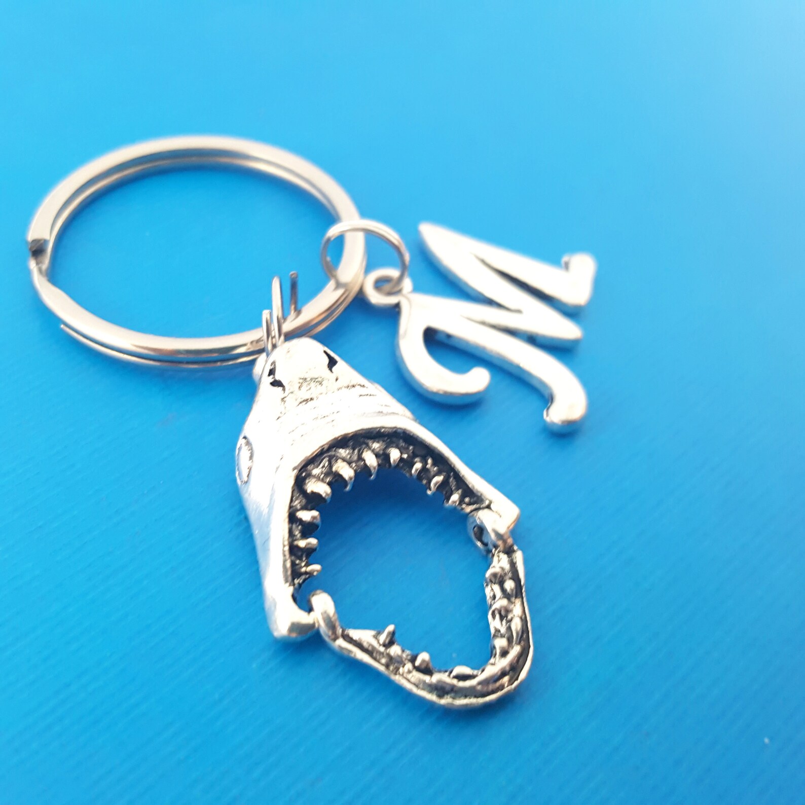 Jaws Key Chain Personalized Initial Keychain Custom Key Etsy