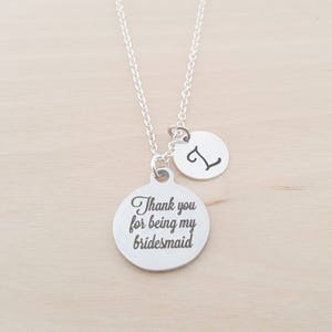 Bridesmaid Necklace - Silver Necklace - Cute Quote - Personalized Necklace - Initial Necklace - Custom Jewelry - Personalized- Gift for Her