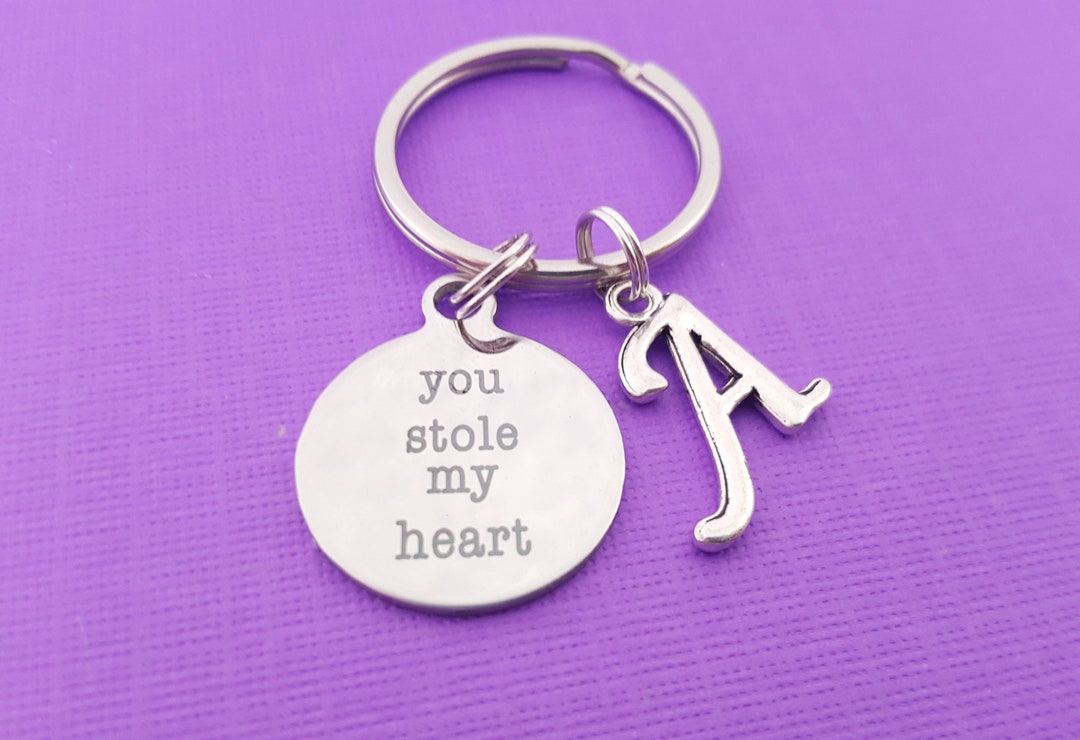 You Stole My Heart Keychain Love Key Chain Personalized Initial