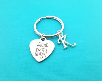 Aunt To An Angel Keychain - Personalized Keychain - Initial Keychain - Custom Key Chain - Personalized Gift-Gift for Him / Her - Angel Charm