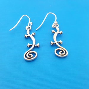 Lizard Earrings - Lizard Charms -  Sterling Silver Earrings - Silver Jewelry - Silver Charms - Silver Gecko Charm - Reptile Earrings