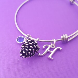 Pinecone Silver Adjustable Bangle Swarovski Crystal Birthstone Jewelry image 1