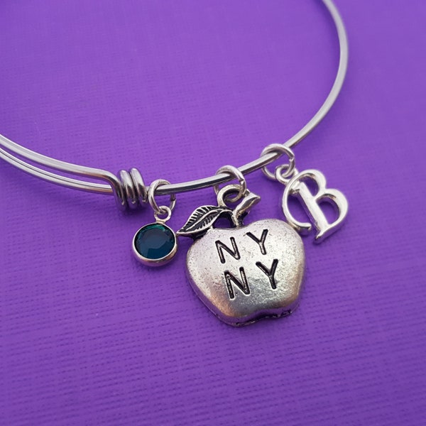 NY NY - bracelet réglable en argent - Bracelet initiale - cristal Swarovski-bijoux de naissance - cadeau personnalisé pour elle