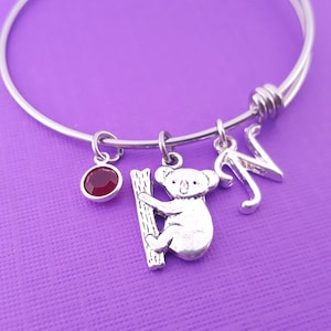 Koala bear Bangle - Adjustable Bangle - Personalized Bracelet - Swarovski Crystal Birthstone Jewelry