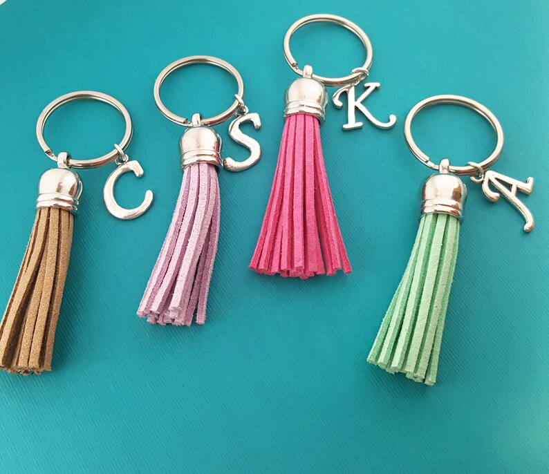 Colored Tassel Initial Keychains Faux Leather Tassel Etsy