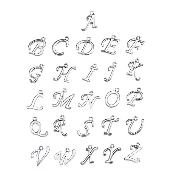 Silver Script Initial Charm Add On -  Choose Your Initial - Custom Initial Charm - Script Initial Charm Disc Alphabet Silver Letter Charm