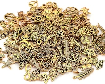 Bulk Wholesale 100pcs/lot Mix Assorted Style Gold Plated Metal Charms for DIY Bracelet Necklace Earrings Jewelry Making