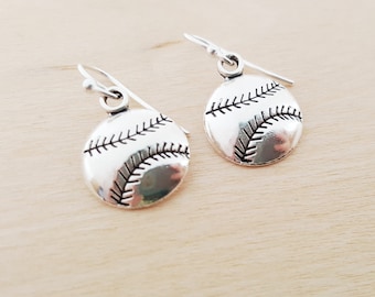 Baseball Earrings - Softball Earrings - Sports Earrings - Sterling Silver Earrings - Silver Jewelry - Gift for Her
