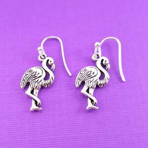 Flamingo Earrings - Flamingo Charms -  Sterling Silver Earrings - Silver Jewelry - Silver Flamingo Charms - Flamingo Charms - Flamingo