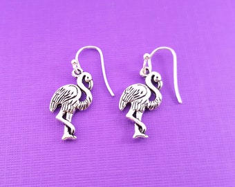 Flamingo Earrings - Flamingo Charms -  Sterling Silver Earrings - Silver Jewelry - Silver Flamingo Charms - Flamingo Charms - Flamingo