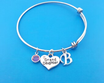 Grand Daughter Bangle - Grand Daughter Bracelet - Adjustable Bangle - Personalized Bracelet - Swarovski Crystal Birthstone Jewelry