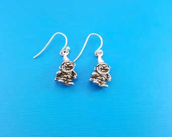 Gnome Earrings - Gnome Charms -  Sterling Silver Earrings - Silver Jewelry - Silver Garden Gnome Charms - Gnome Gift - Silver Gnome