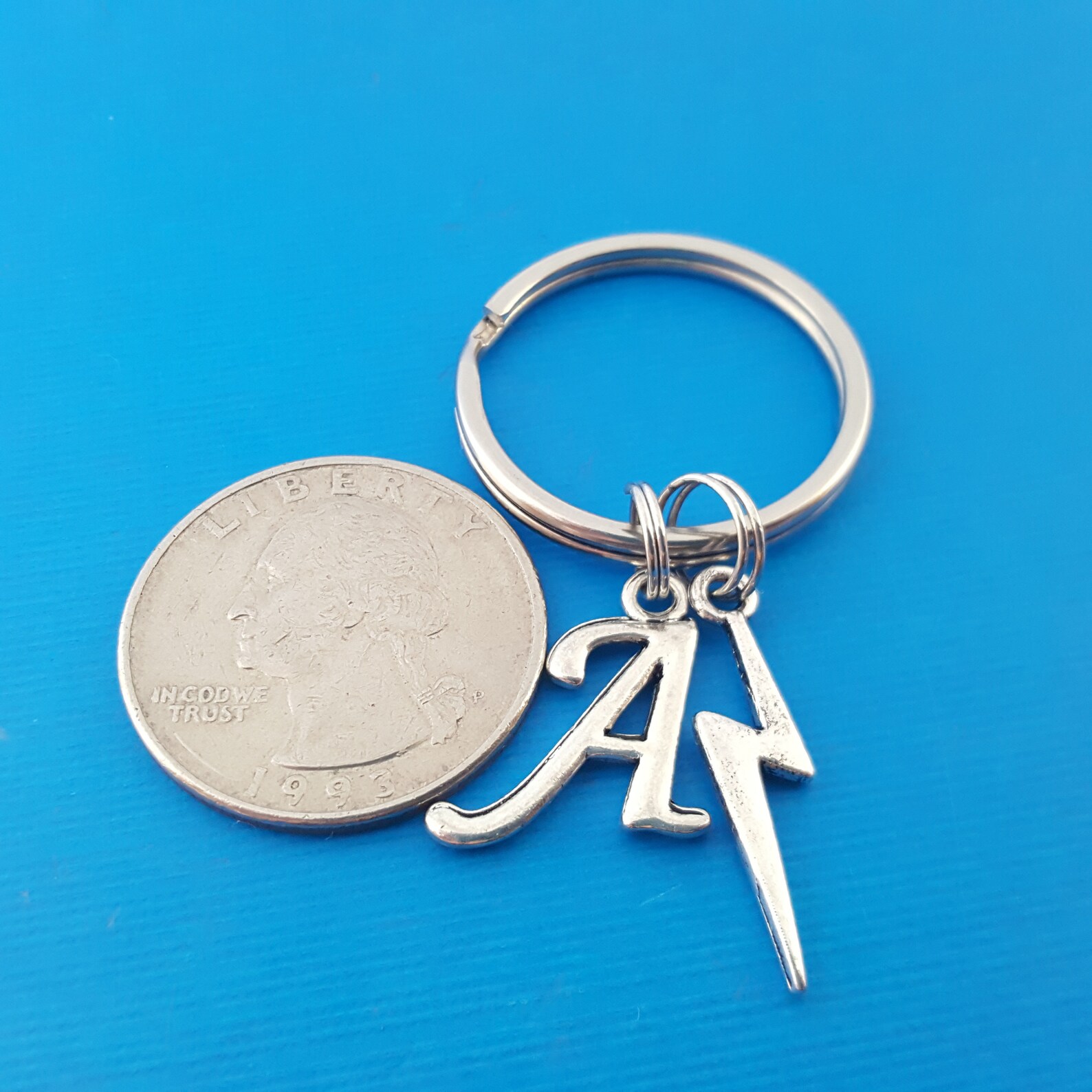 Lightning Bolt Key Chain Personalized Initial Keychain Etsy