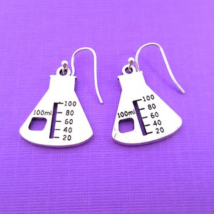 Beaker Earrings - Science Earrings -  Sterling Silver Earrings - Silver Jewelry - Gift for Her - Gift For Science Teacher - Beaker Charms