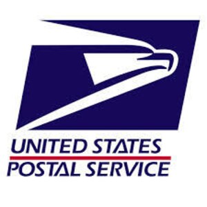 May include: The United States Postal Service logo features a blue square with a white eagle in flight. The eagle's head is facing right, and its wings are spread wide. The words "UNITED STATES POSTAL SERVICE" are printed in white below the eagle.