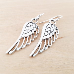 Angel Wing Earrings - Guardian Angel Charm Earrings -  Sterling Silver Earrings - Silver Jewelry - Gift for Her