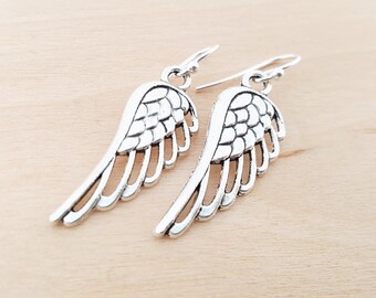 Angel Wing Earrings - Guardian Angel Charm Earrings -  Sterling Silver Earrings - Silver Jewelry - Gift for Her