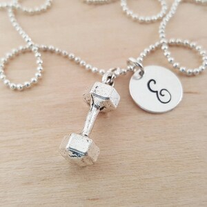 Dumbbell Necklace - Workout Charm - Personalized Necklace - Custom Initial Necklace - Initial Jewelry - Monogram Necklace - Gift for Her