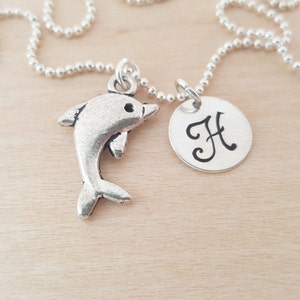 Dolphin Charm Necklace - Beach Charm - Custom Initial Necklace - Silver Necklace - Initial Jewelry - Monogram Necklace - Gift for Her