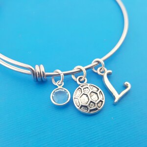 May include: A silver bangle bracelet with three charms: a blue crystal, a silver turtle, and a silver letter L.