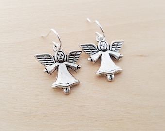 Angel Earrings - Guardian Angel Charm Earrings -  Sterling Silver Earrings - Silver Jewelry - Gift for Her