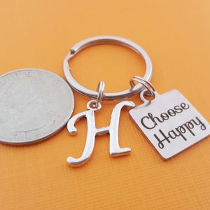 Choose Happy Key Chain Positivity Keychain Personalized Initial Keychain Gift for Him / Her Inspirational Keychain image 3