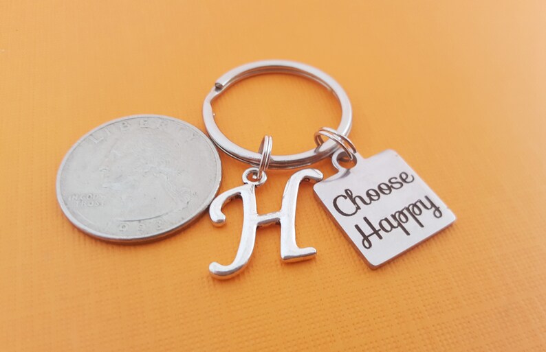 Choose Happy Key Chain Positivity Keychain Personalized Initial Keychain Gift for Him / Her Inspirational Keychain image 3