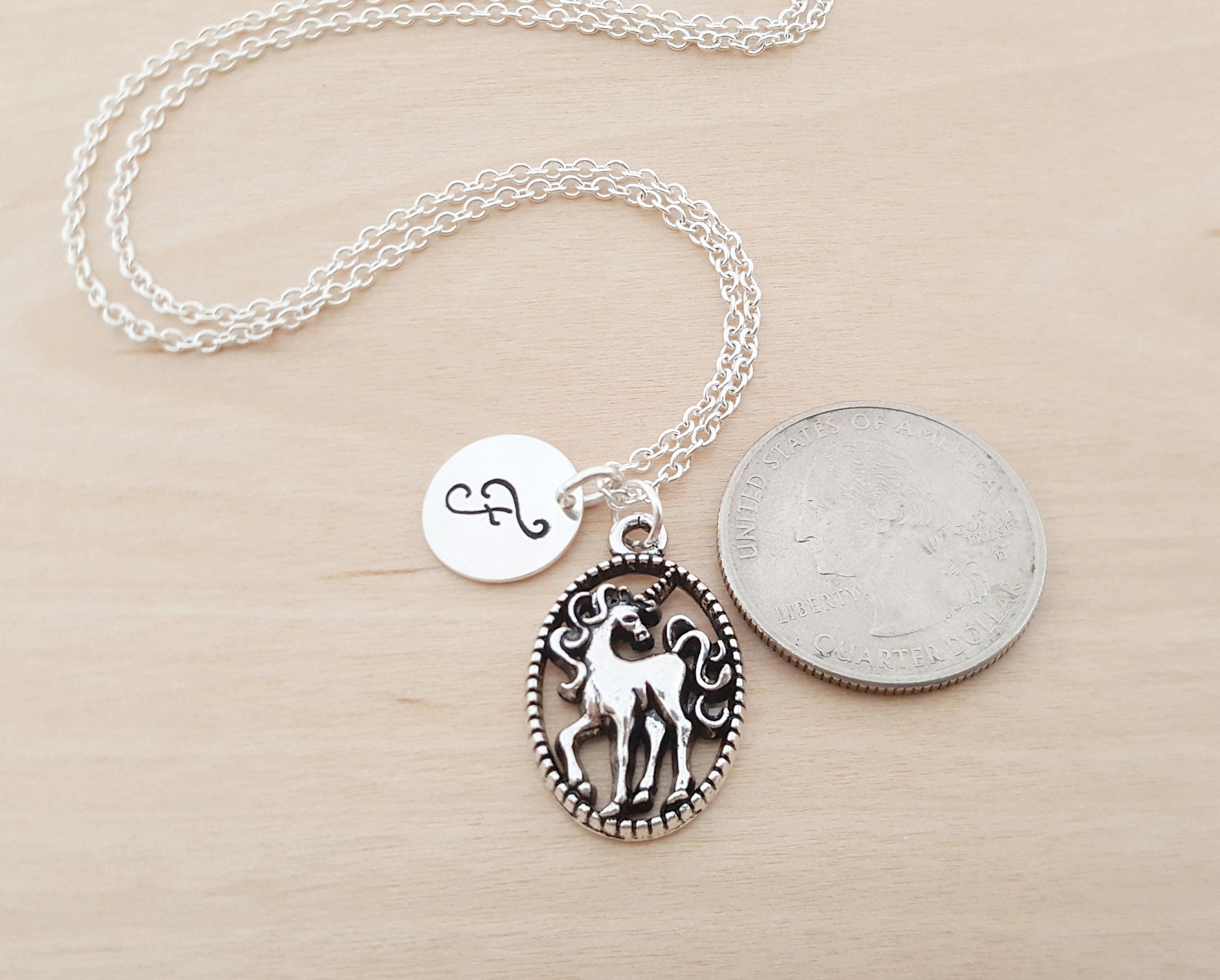 Unicorn Charm Personalized Custom Initial Necklace Silver - Etsy