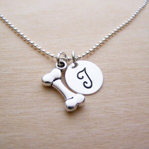 Bone Necklace - Dog Bone Charm - Personalized Necklace - Custom Initial Necklace - Initial Jewelry - Monogram Necklace - Gift for Her