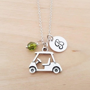 Golf Cart Charm Necklace - Personalized Initial Sterling Silver Custom Jewelry - Gift For Her