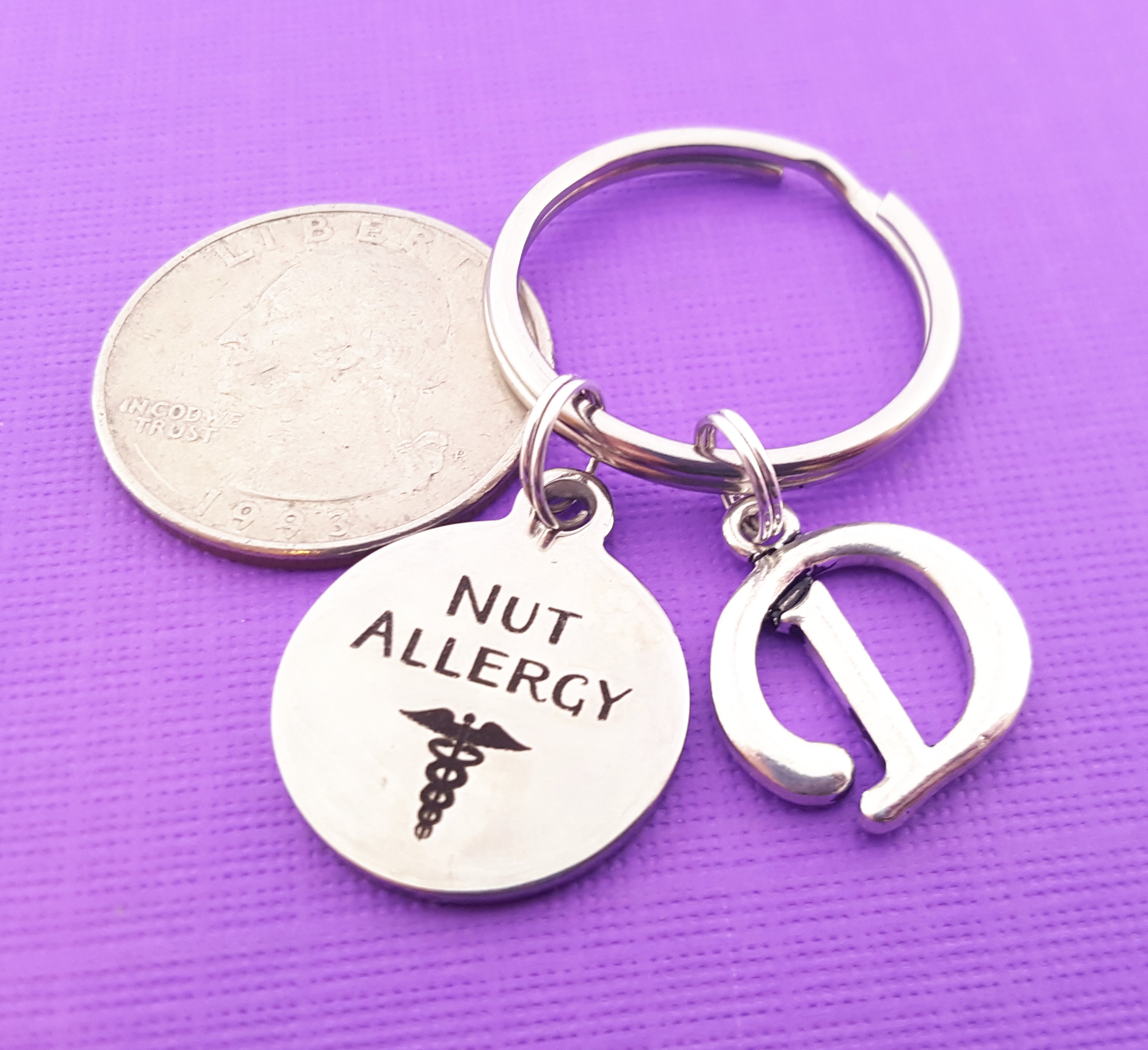 Nut Keychain Nut Allergy Keychain - Personalized Keychain - Initial Keychain ...