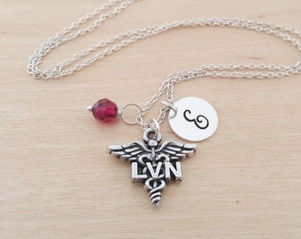 LVN Nurse Charm Necklace - Personalized Initial Sterling Silver Custom Jewelry - Gift For Her