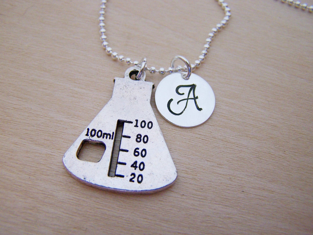 Beaker Necklace Chemistry Charm Personalized Necklace Custom Initial