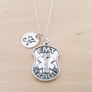 EMT Badge Necklace - Personalized Necklace - Custom Initial Necklace- Silver Necklace - Custom Necklace - Handmade/ Gift