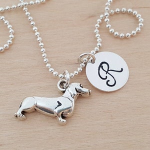 Dachshund Necklace - Dachshund Charm - Personalized Necklace - Custom Initial Necklace - Initial Jewelry - Monogram Necklace - Gift for Her