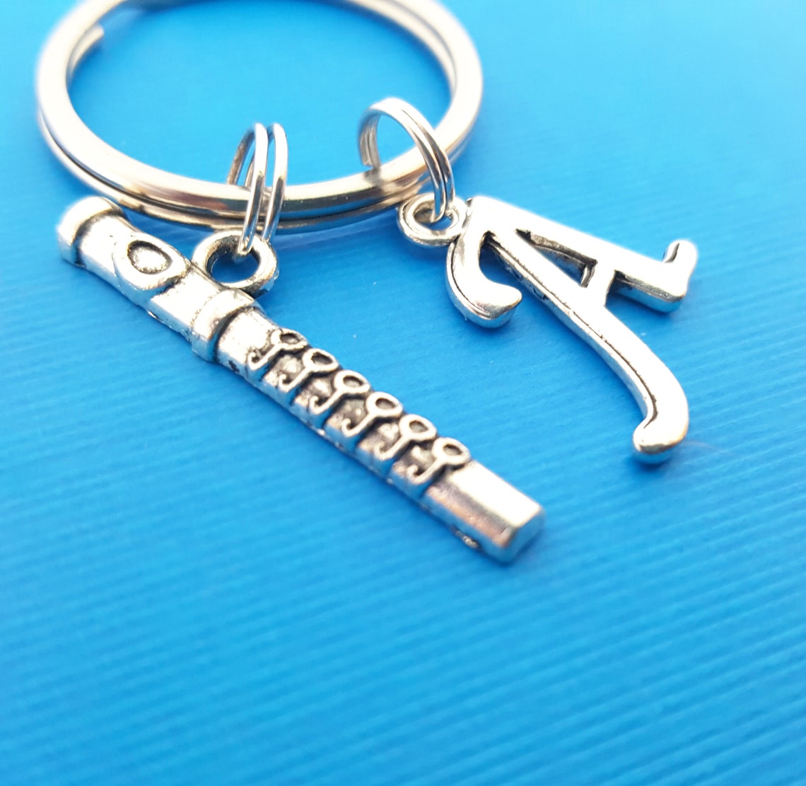 Flute Keychain Personalized Keychain Initial Keychain Etsy