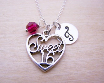 Sweet 16 Charm Necklace - Personalized Initial Sterling Silver Custom Jewelry - Gift For Her