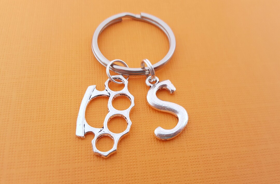 Brass Knuckles Keychain Fighter Gift Personalized Initial Etsy