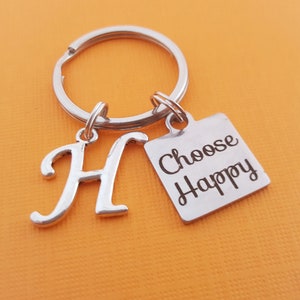 Choose Happy Key Chain Positivity Keychain Personalized Initial Keychain Gift for Him / Her Inspirational Keychain image 2