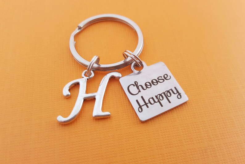 Choose Happy Key Chain Positivity Keychain Personalized Initial Keychain Gift for Him / Her Inspirational Keychain image 2