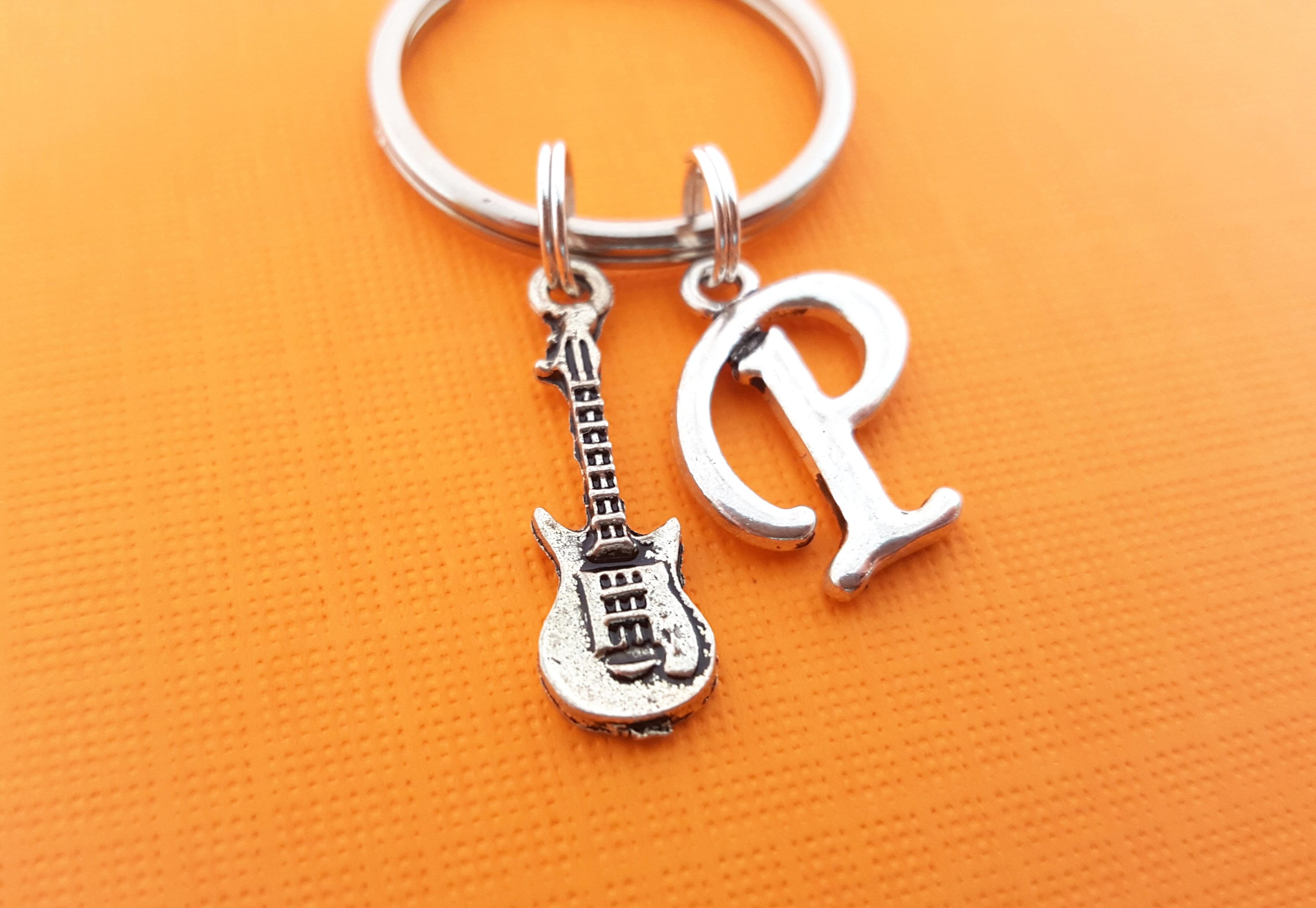 Guitar Keychain Music Gift Personalized Keychain Initial Etsy