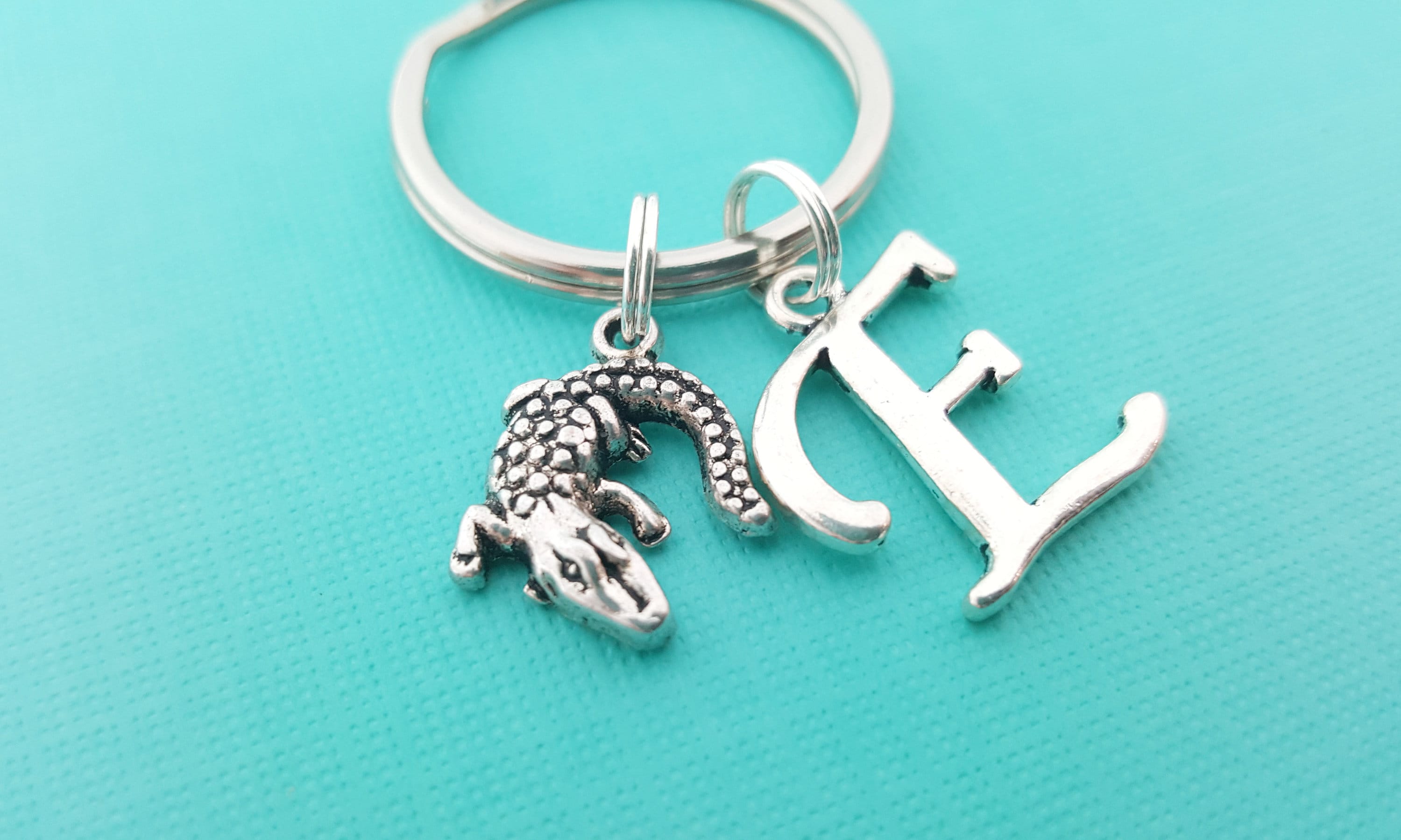 Alligator Keychain Personalized Key Chain Initial Key Etsy
