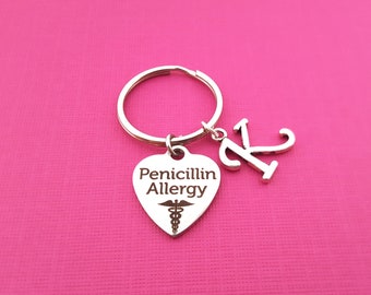 Penicillin Allergy Keychain - Personalized Keychain - Initial Keychain -Custom Key Chain - Personalized Gift-Gift for Him / Her -Penicillin