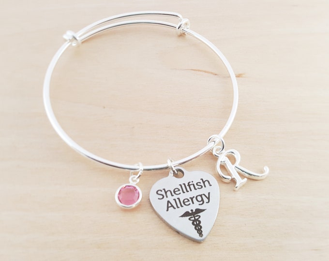 Shellfish Allergy Bracelet Silver Adjustable Bangle Etsy