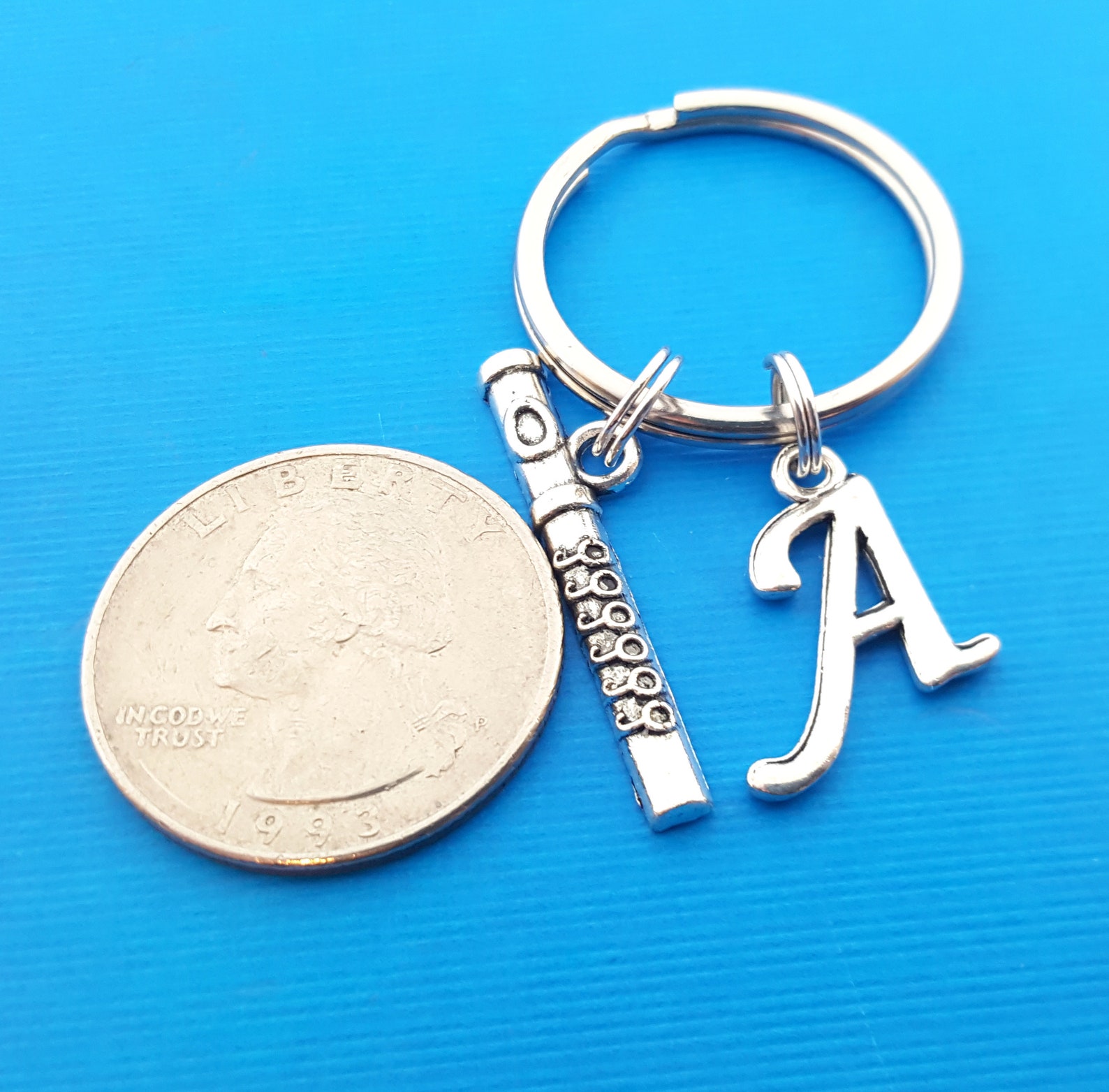 Flute Keychain Personalized Keychain Initial Keychain Etsy